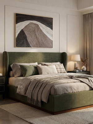 Adhiraj Luxurious Fabric Hydraulic Storage Bed with Plush Wingback Headboard (Queen Size, Sage Green)