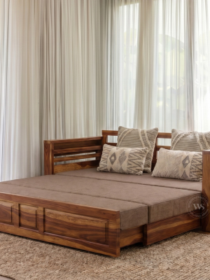 Feltro Sheesham Wood Sofa Bed With Storage (Queen Size, Sand Brown)