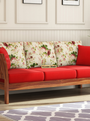 Raiden 3 Seater Wooden Sofa (Honey Cream Dusky Rose)