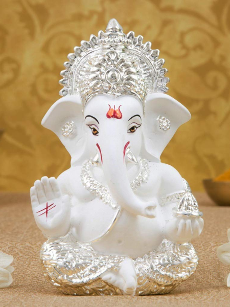 Gold Art India Silver Plated White Ganesha