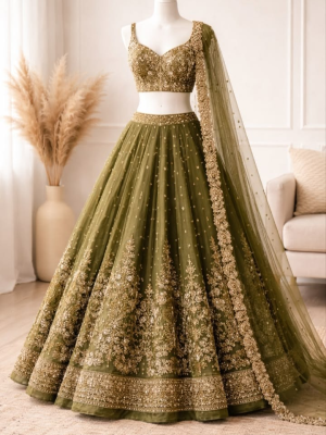 Elegant Olive Green Lehenga Design
