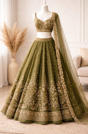 Elegant Olive Green Lehenga Design