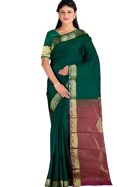 DARK GREEN TUSSAR SILK SAREE